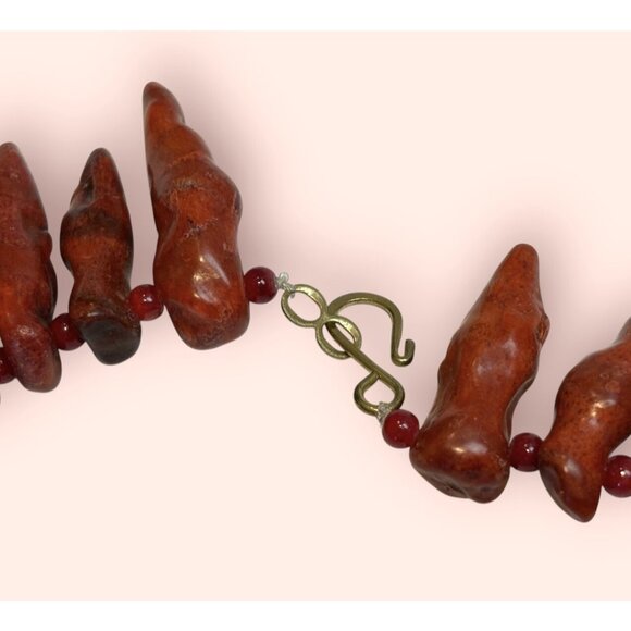 Vintage HUGE Statement Red Coral Handmade S Clasp Collar Necklace 22” - Picture 7 of 9